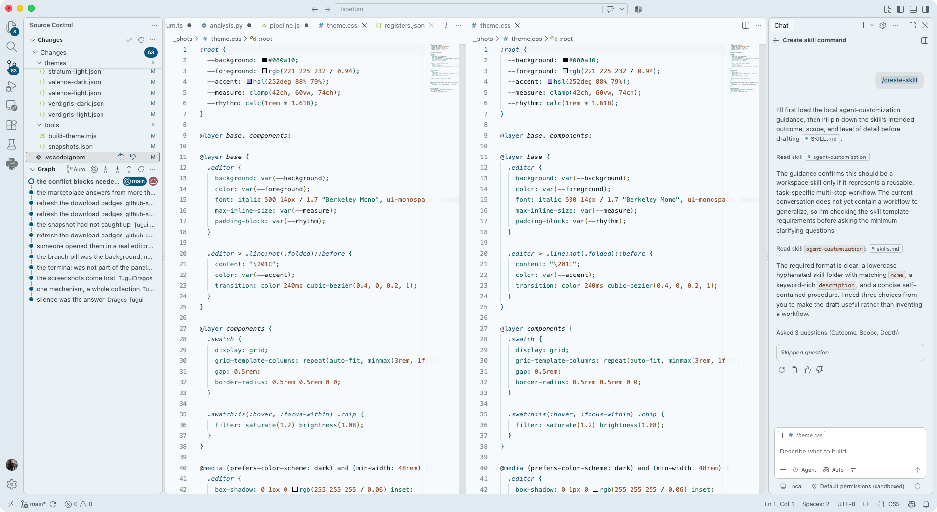 Tapetum Hadal Light, the same file on a pale blue white ground with teal and green syntax.